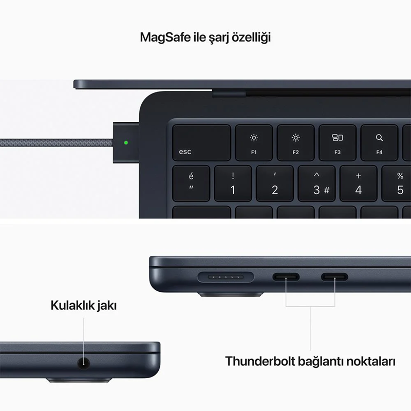 Macbook Air M2 8 GB 256 GB SSD 13.6" Gece Yarısı - MLY33TU/A