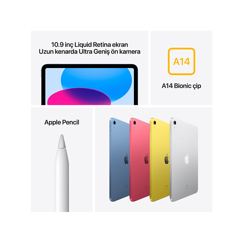 Apple iPad 10. Nesil Wi-Fi 256 GB 10.9" Gümüş MPQ83TU/A