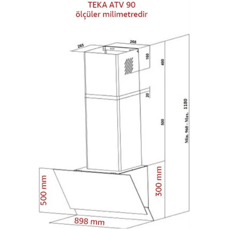 Teka ATV 90 Beyaz Duvar Tipi Davlumbaz