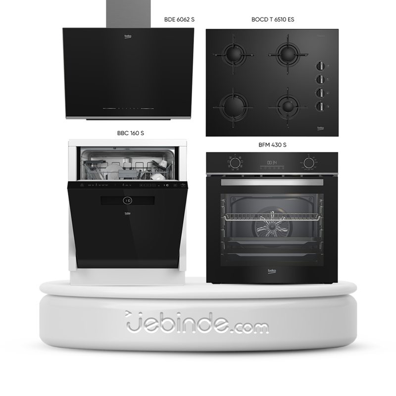 Beko Yeni Siyah Cam Şıklık Dörtlü Ankastre Set (BBC 160 S+BDE 6062 S+BFC 430 S+BOCD T 6510 ES)
