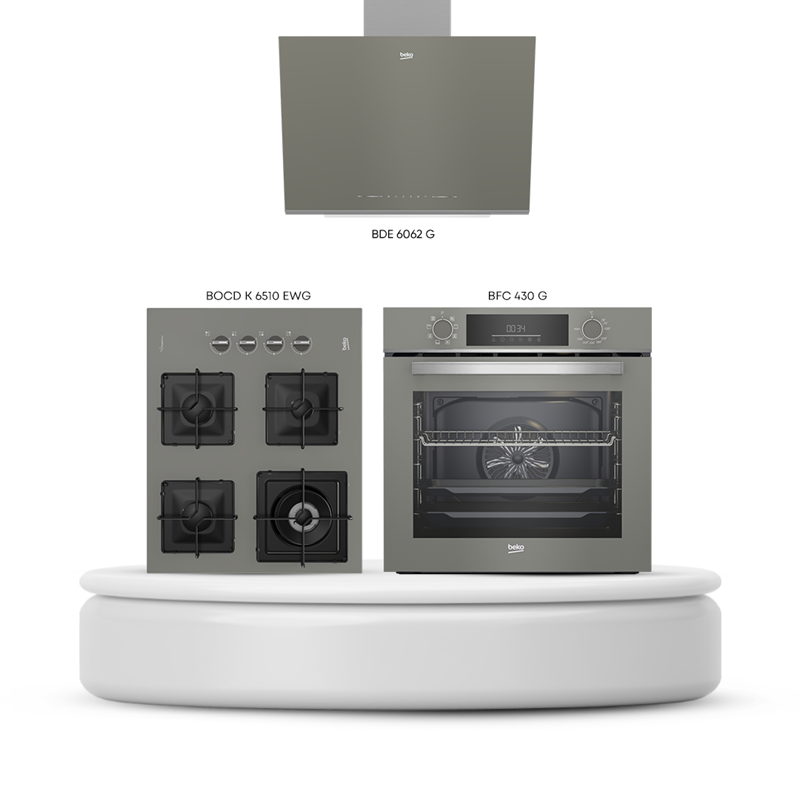 Beko Kare Ocaklı Gri Ankastre Set (BDE 6062 G + BFC 430 G + BOCD K 6510 EWG)