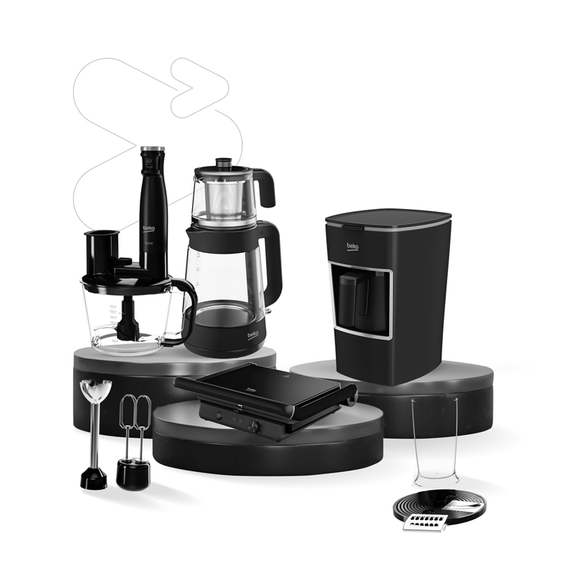 Beko Floral Siyah Mutfak Serisi 4'lü Set (BKK 2300 - RHB 5050 B - TM 5046 CB - CM 5964 B)