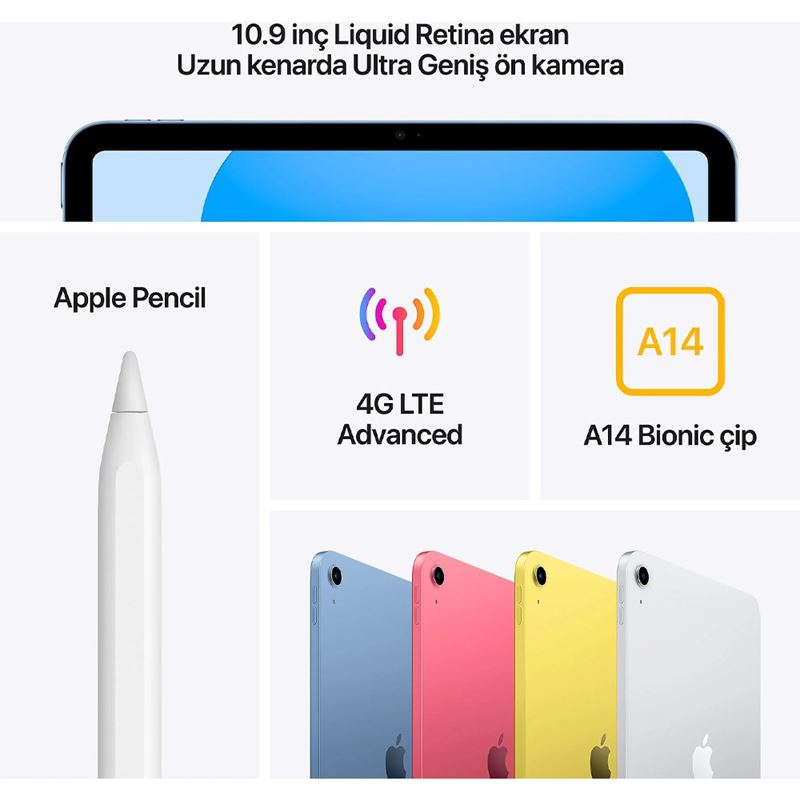 Apple iPad 10. Nesil 64 GB 10.9" Wi-Fi Mavi Tablet (Adaptörsüz Kutu) MCM84TU/A