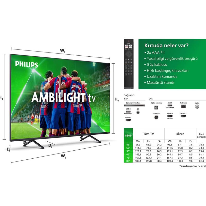 Philips 43PUS8309 4K Ultra HD 43" 109 Ekran Uydu Alıcılı Smart LED TV