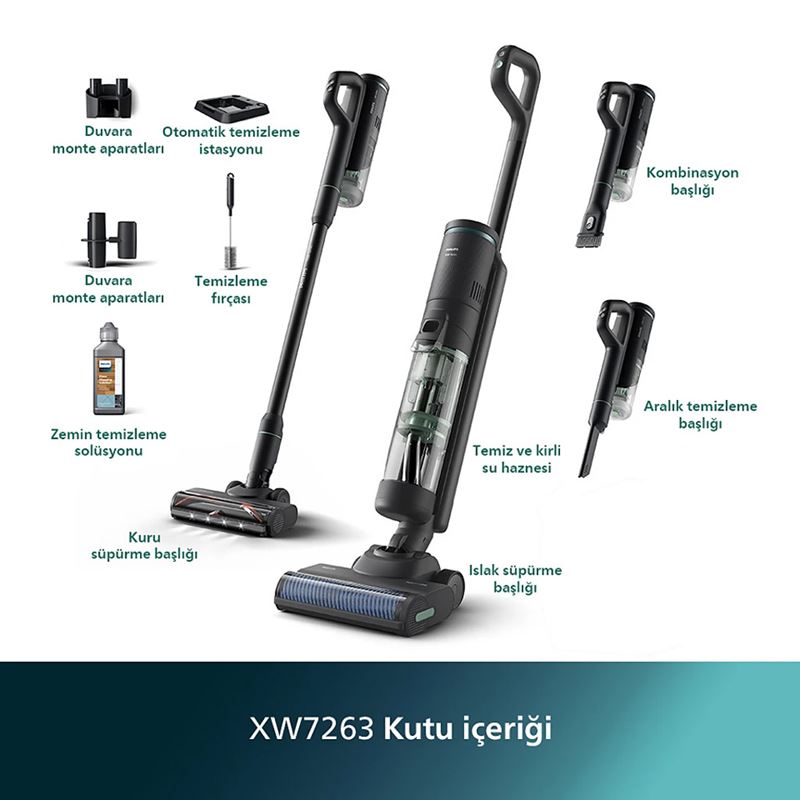 Philips 7000 Serisi AquaTrio XW7263/11 Islak Kuru Şarjlı Dikey Süpürge