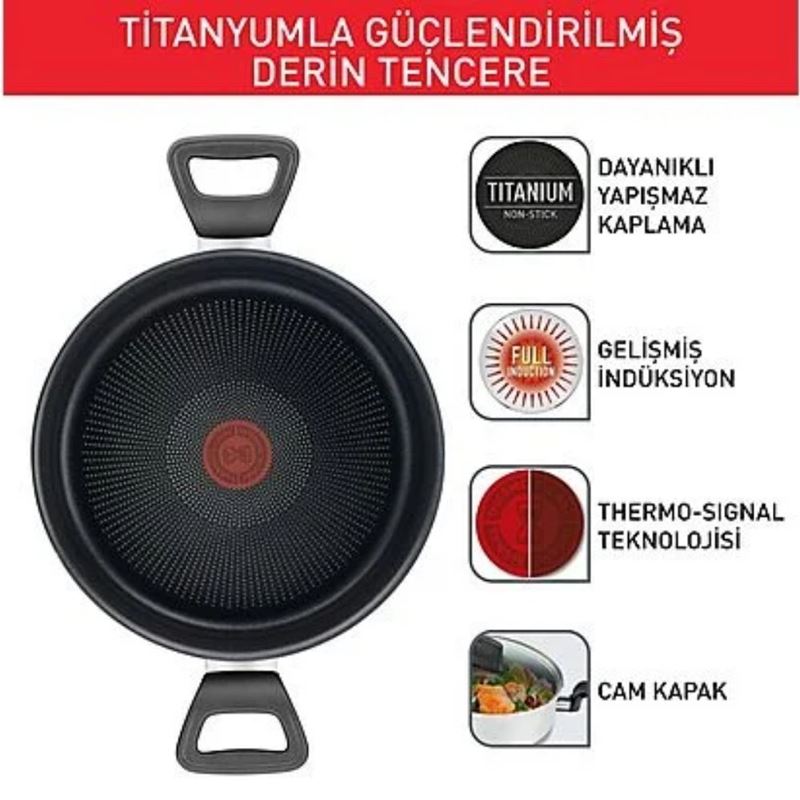 Tefal Titanium 3X Force 24 cm Kapaklı Kısa Tencere