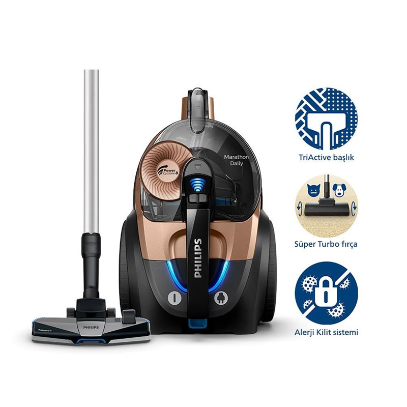 Philips Marathon Daily XB7151/07 900 W Toz Torbasız Süpürge + Philips Airfryer 5000 Serisi HD9285/96 XXL Connected 7.2 L Yağsız Fritöz - BXA0070/00