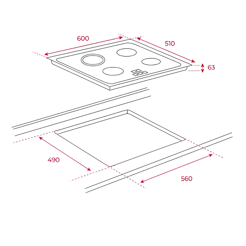 Thor KBC 64710 TCS BK Siyah Vitroseramik Elektrikli Ankastre Ocak