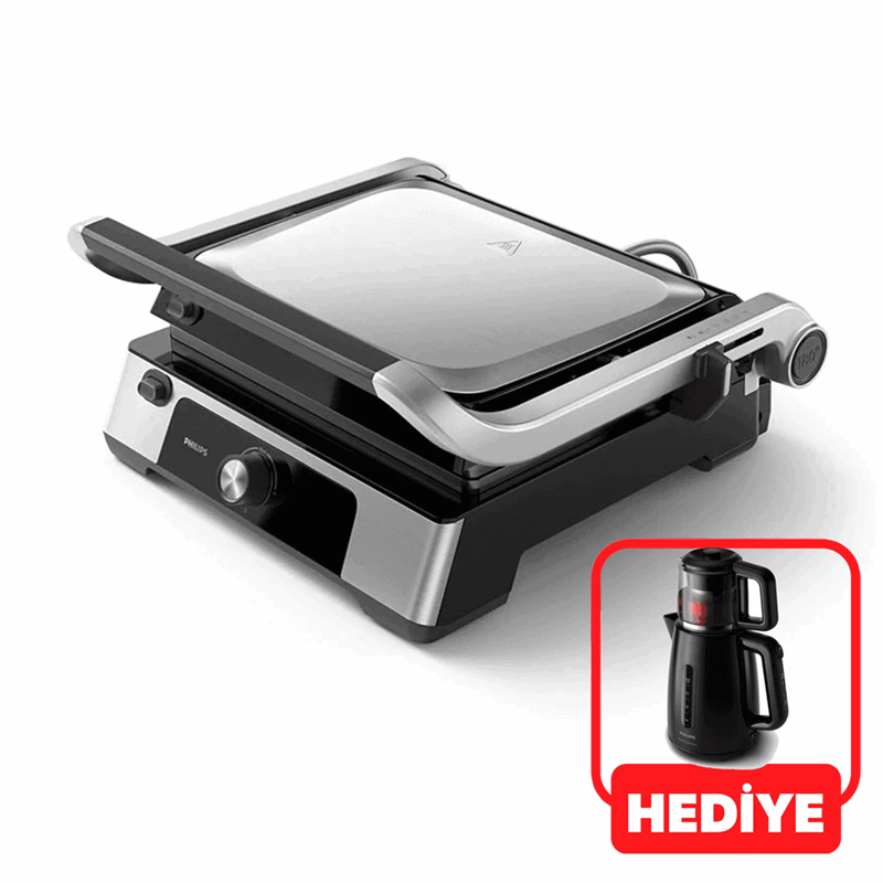 Philips 5000 Serisi Contact Grill HD6301/90 2200 W Tost Makinesi + HD7301/00 1700 W Cam Demlikli Çay Makinesi - BXA0057/00