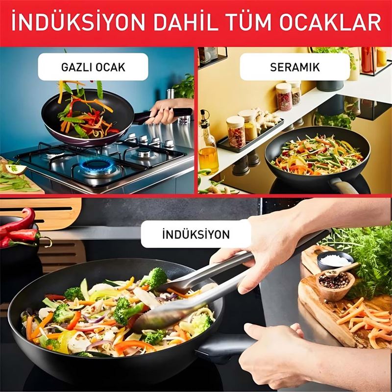 Tefal 6X Excellence İndüksiyon Tabanlı 24 cm Kısa Titanyum Tencere