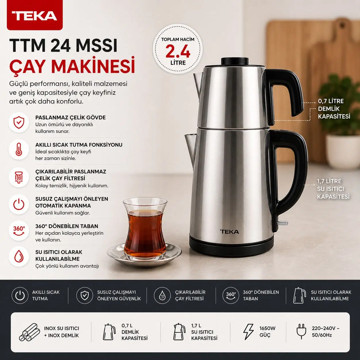 Teka TTM 24 MSSI 1650 W Çelik Çay Makinesi