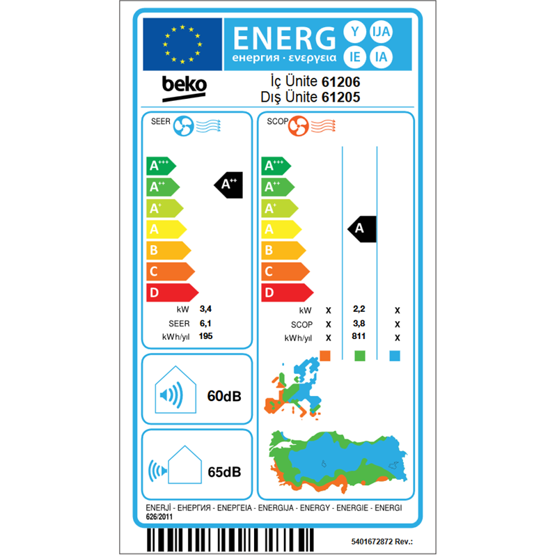 Beko 61205 12000 BTU A++ Inverter Duvar Tipi Klima