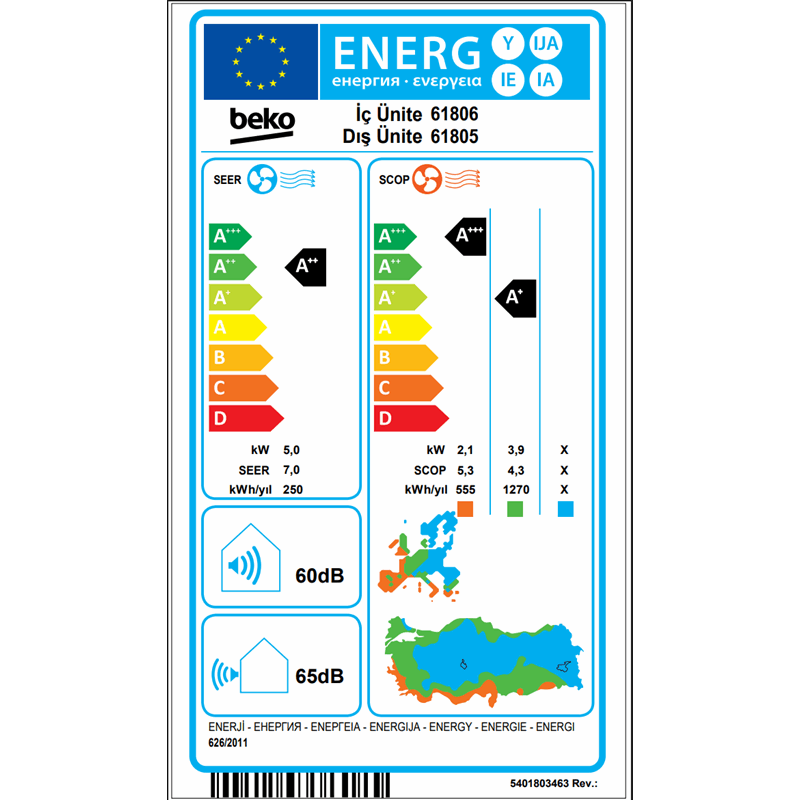 Beko 61805 A++ 18000 BTU Inverter Duvar Tipi Klima