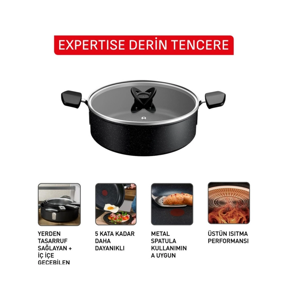 Tefal Expertise 5X Kapaklı Kısa Tencere 26 cm 2100137518