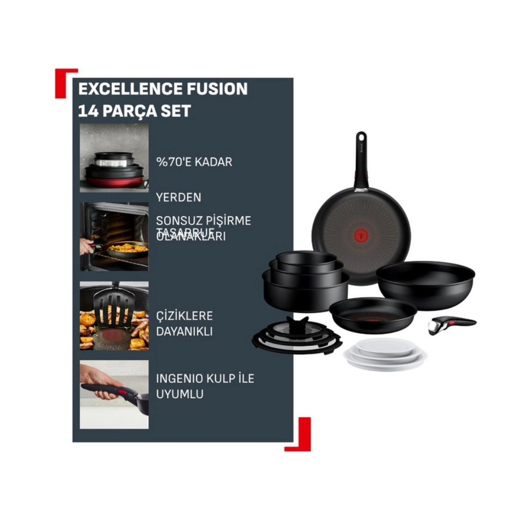 Tefal Ingenio Excellence Fusion Core 9X 14 Parça Büyük Tava ve Tencere Seti