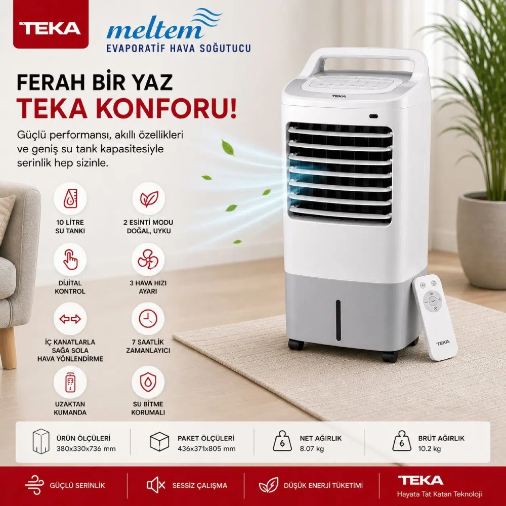 Teka Meltem Evaporatif Hava Soğutucu Havadar 10L Su Tanklı Kumandalı