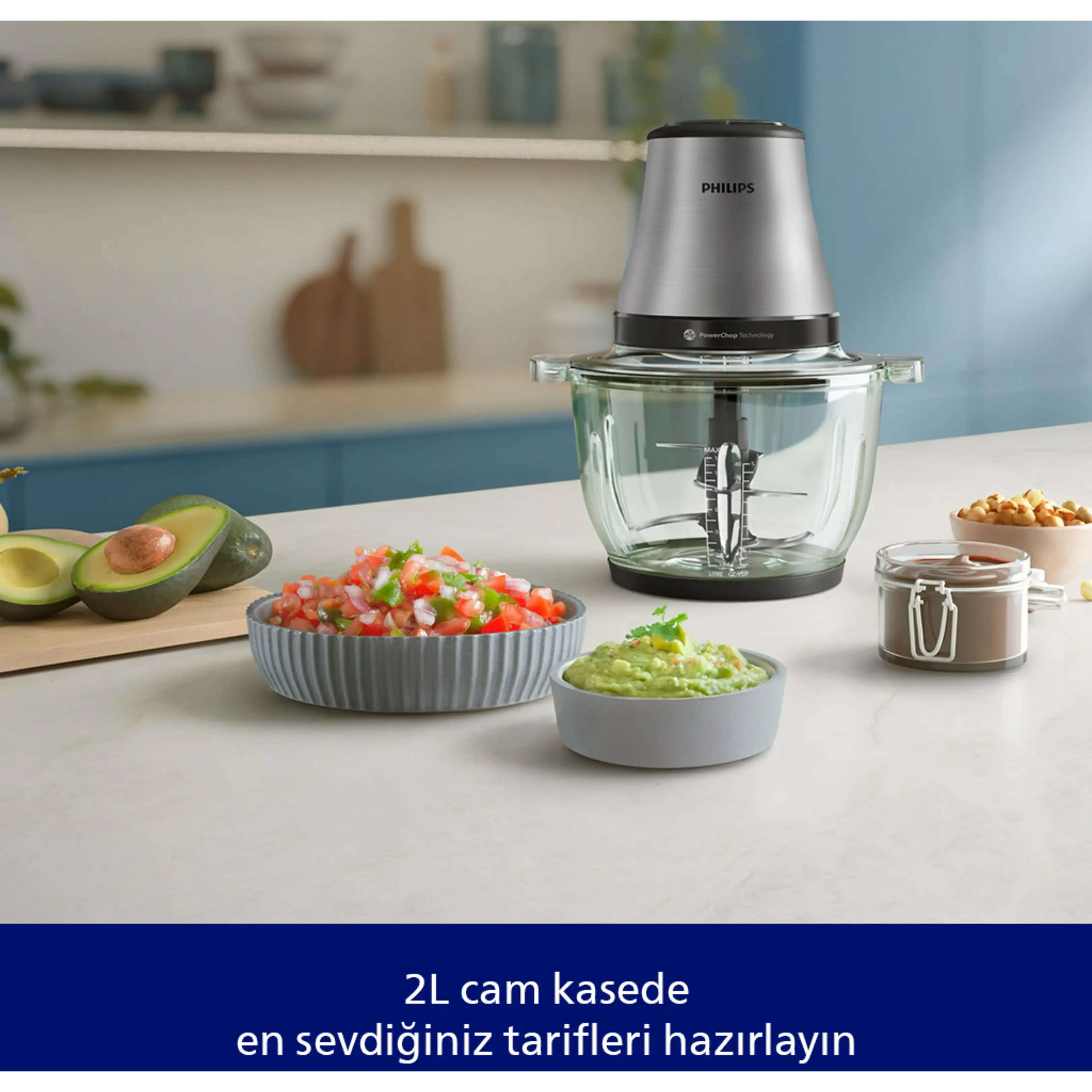 Philips HR1503/00 3000 Serisi Cam Hazneli Doğrayıcı Metalik Gri