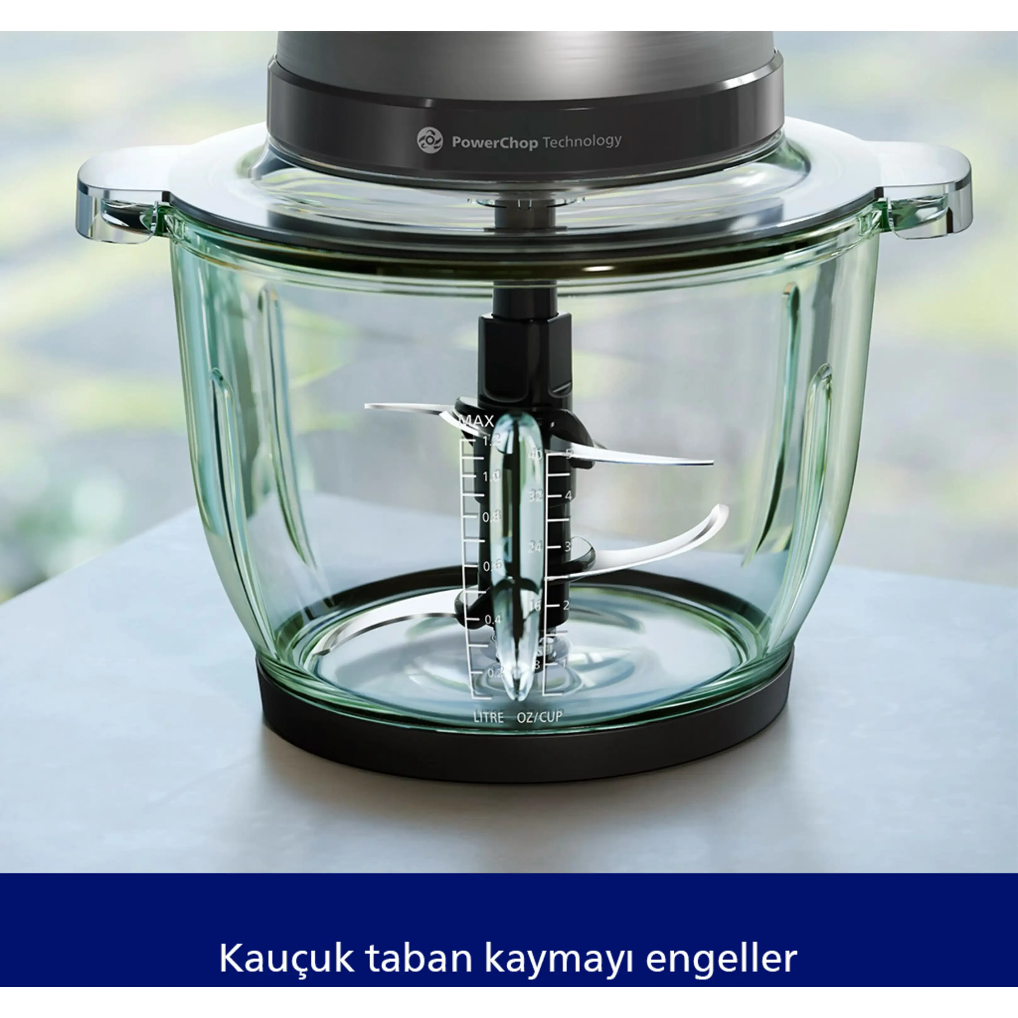 Philips HR1503/00 3000 Serisi Cam Hazneli Doğrayıcı Metalik Gri