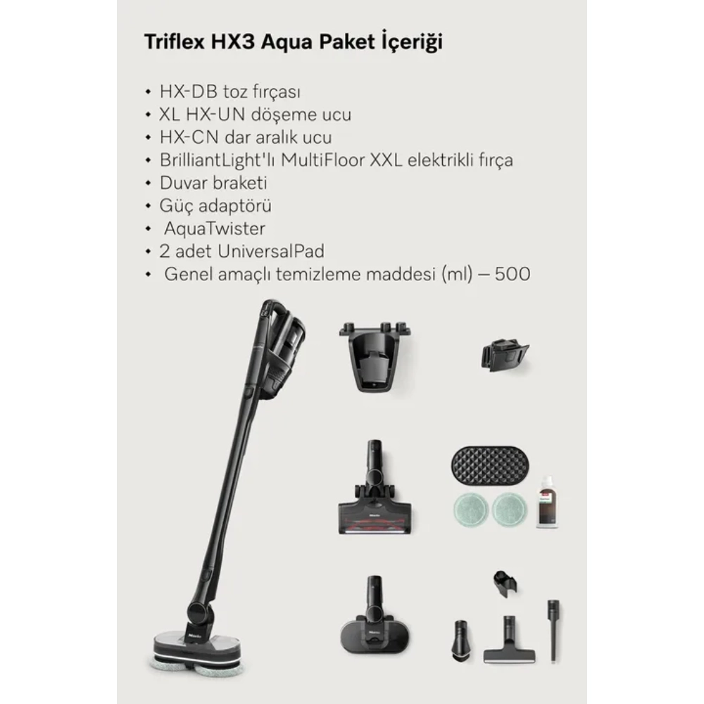 Miele Triflex HX3 Aqua Islak Kuru Şarjlı Dikey Süpürge Siyah