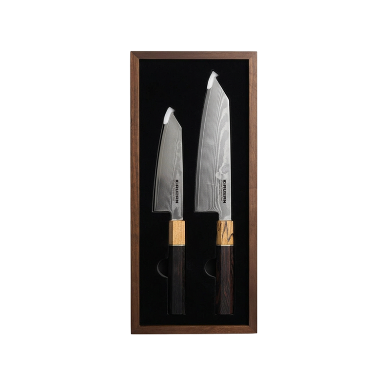 Kiruzan Takumi Damascus Koleksiyon Seti 2 Parça Ahşap Kutulu 67 Katman (20+15 cm)