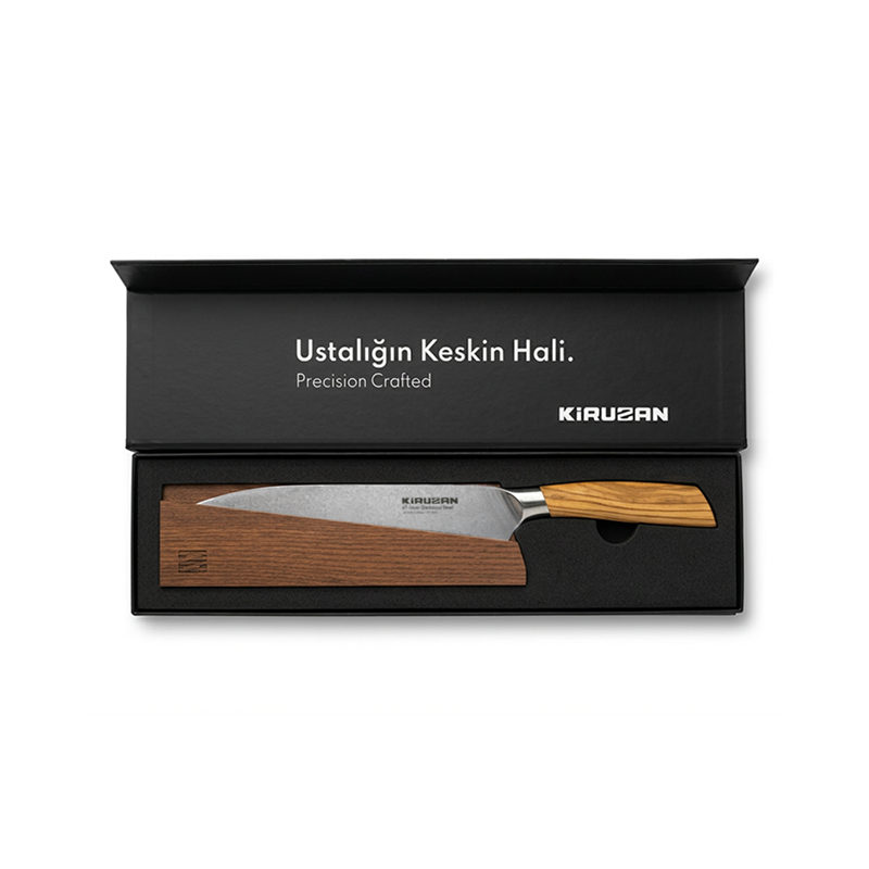 Kiruzan Satori Damascus Şef Bıçağı Zeytin Sap 67 Katman 20 cm