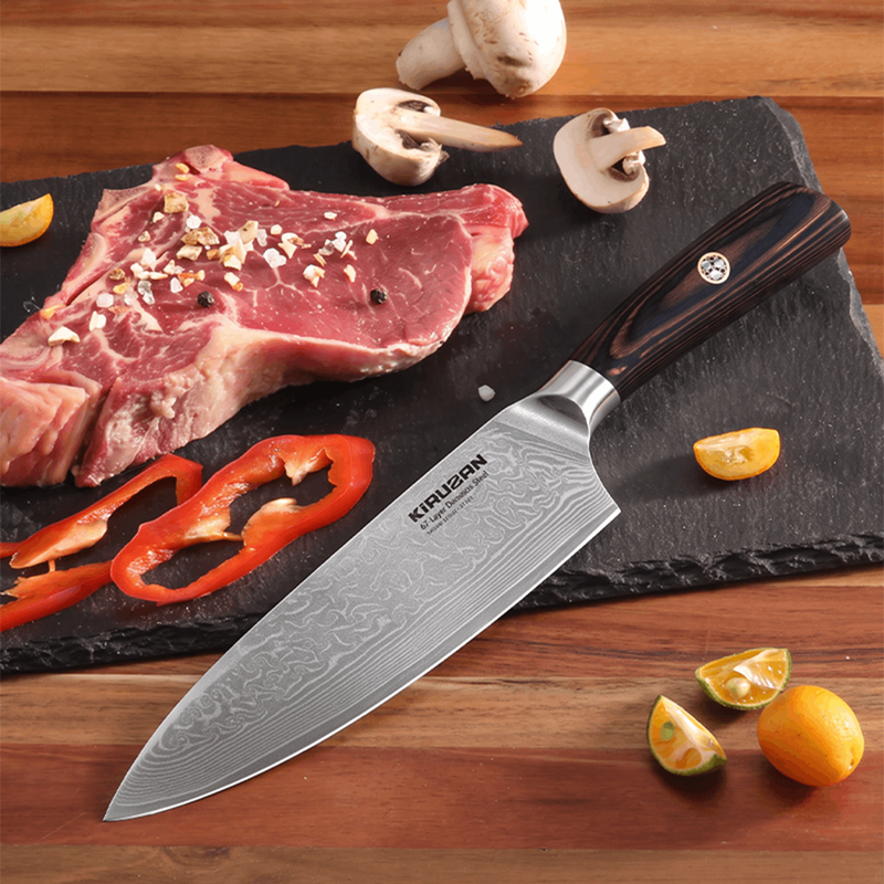 Kiruzan Satori Damascus Şef Bıçağı Pakka Sap 67 Katman 20 cm